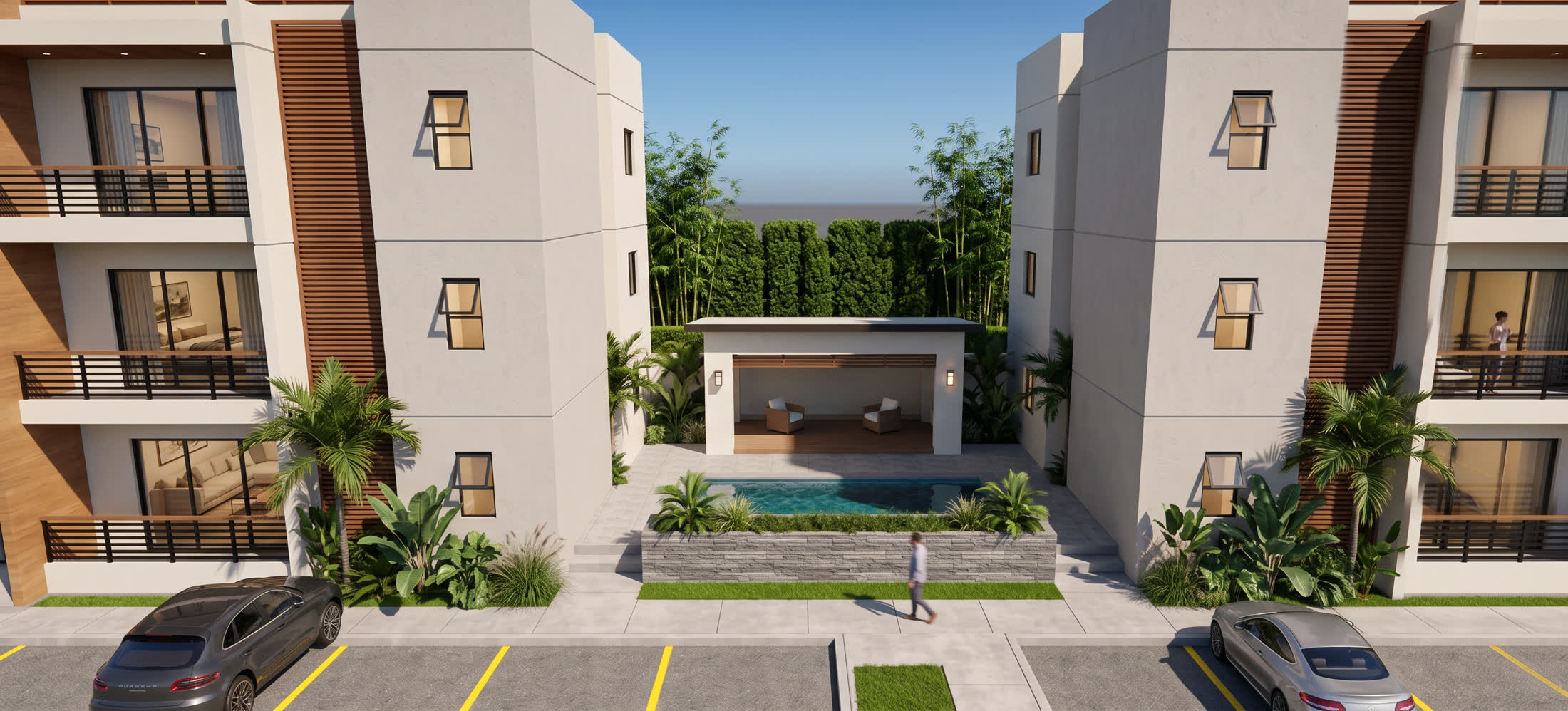 Piscina y área social con gazebo